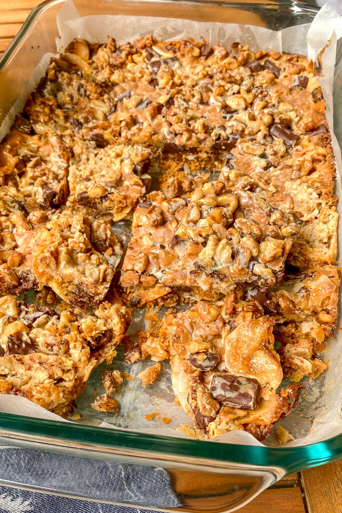 Seven Layers Bars in the baking pan.
