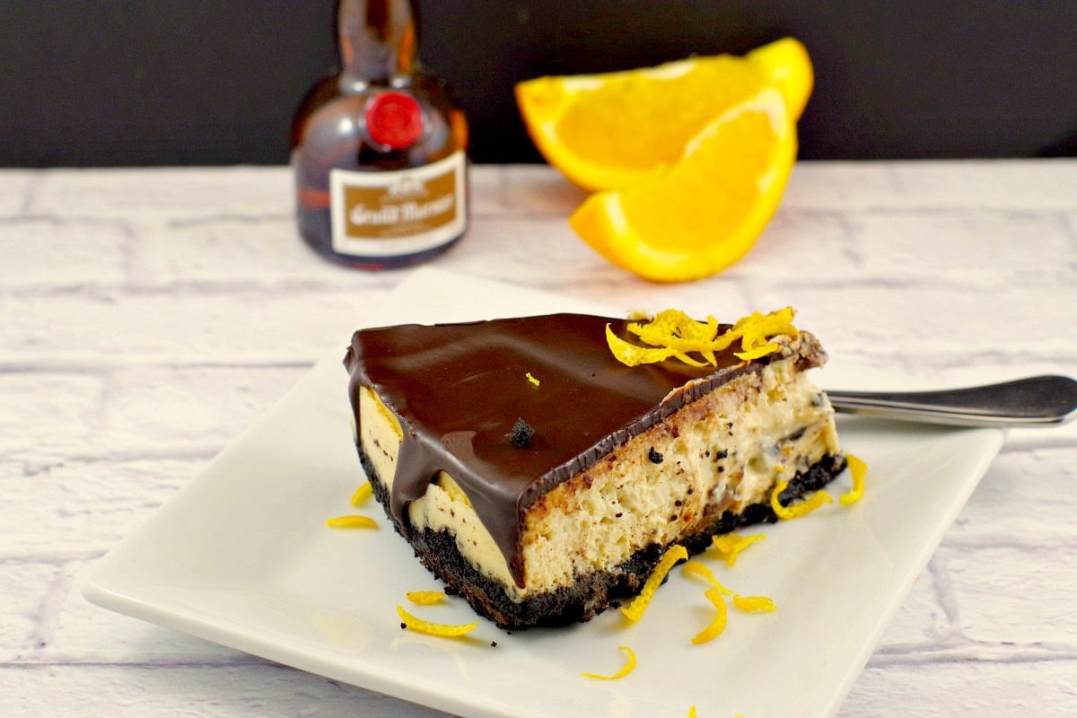 Baked Orange Grand Marnier Cheesecake with Chocolate Glaze