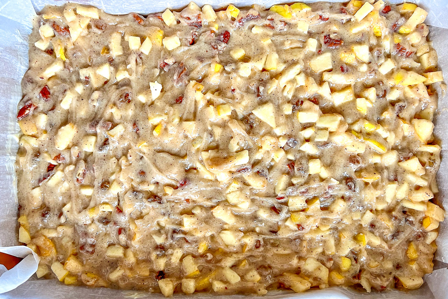 Apple bars batter in the pan0