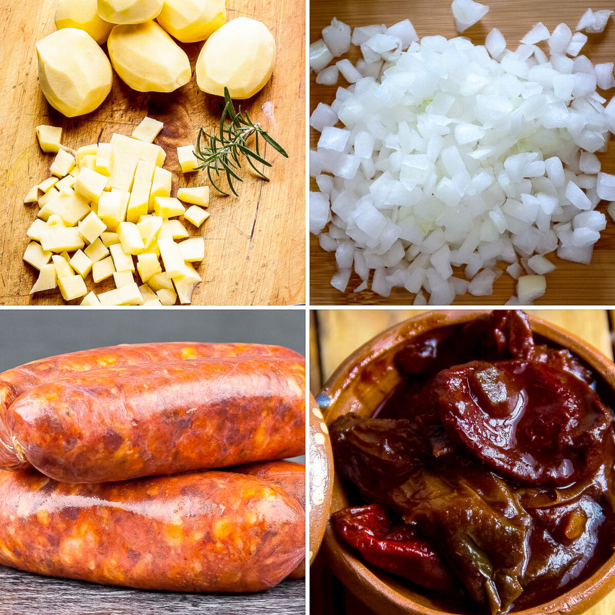 Ingredients for Papas Con Chorizo collage.