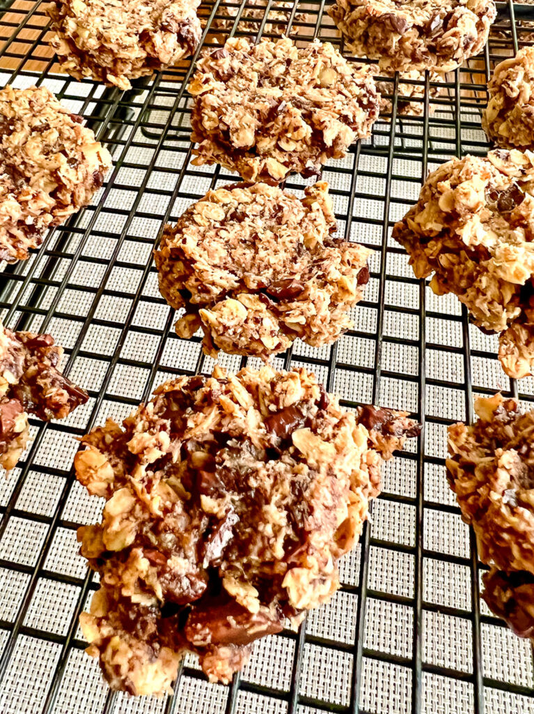 Banana Oatmeal Almond Cookies baked on a wire rack