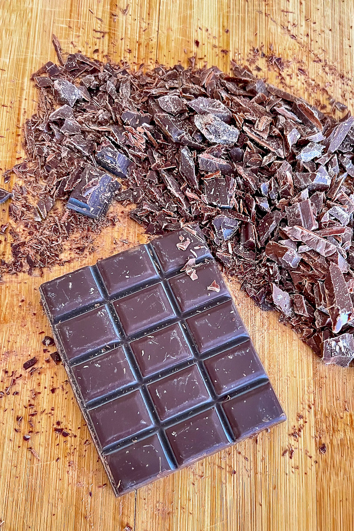Chopped Chocolate on cutting board