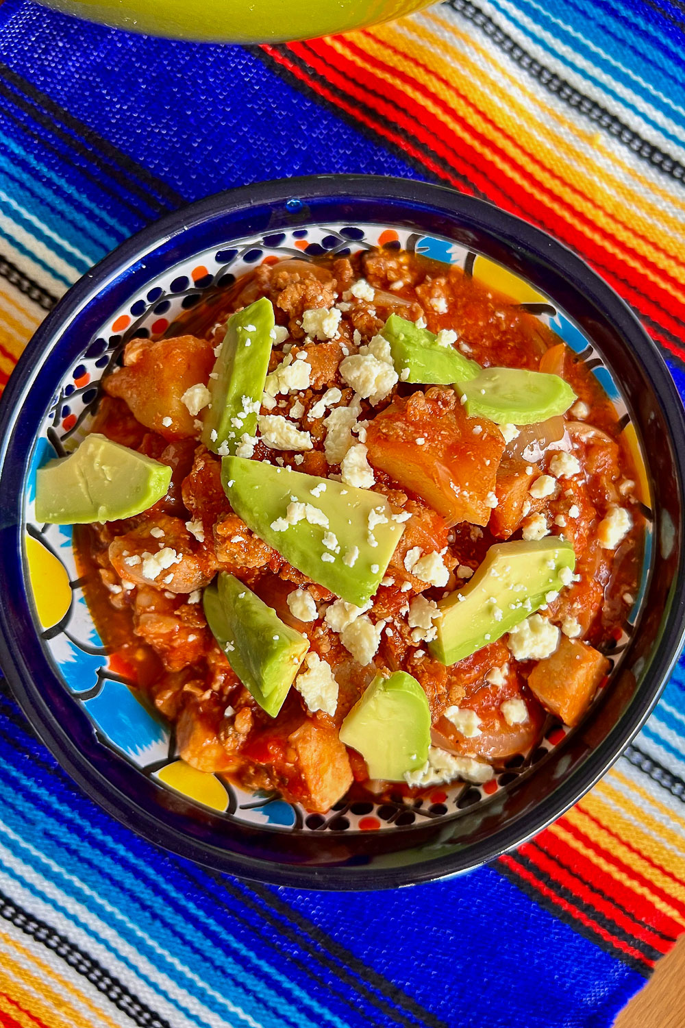 Tinga Poblana in a bowl from above0