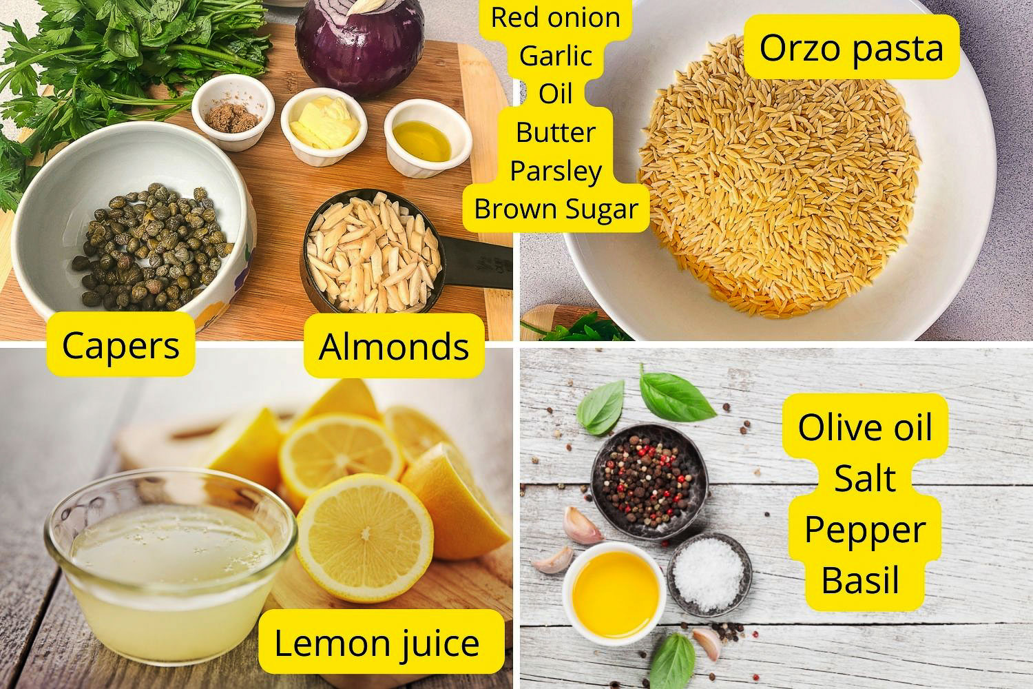 Ingredients for the orzo pasta salad