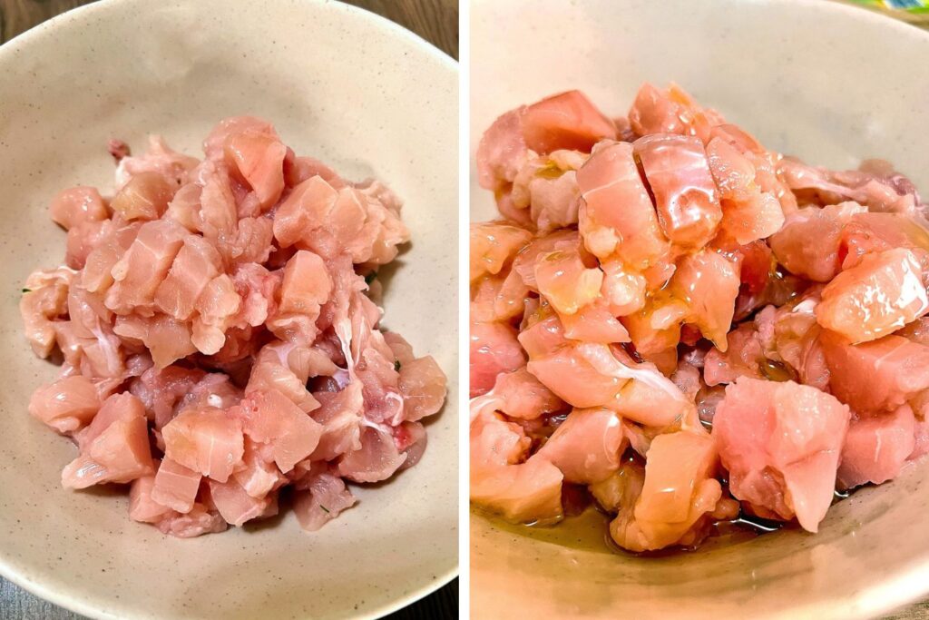 Cubed chicken meat for chicken tacos
