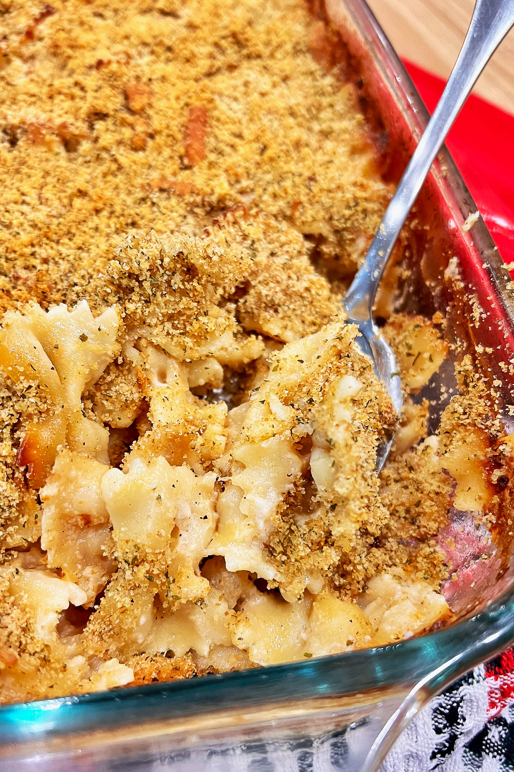 Easy No-Boil Mac And Cheese with tablespoons- close up photo