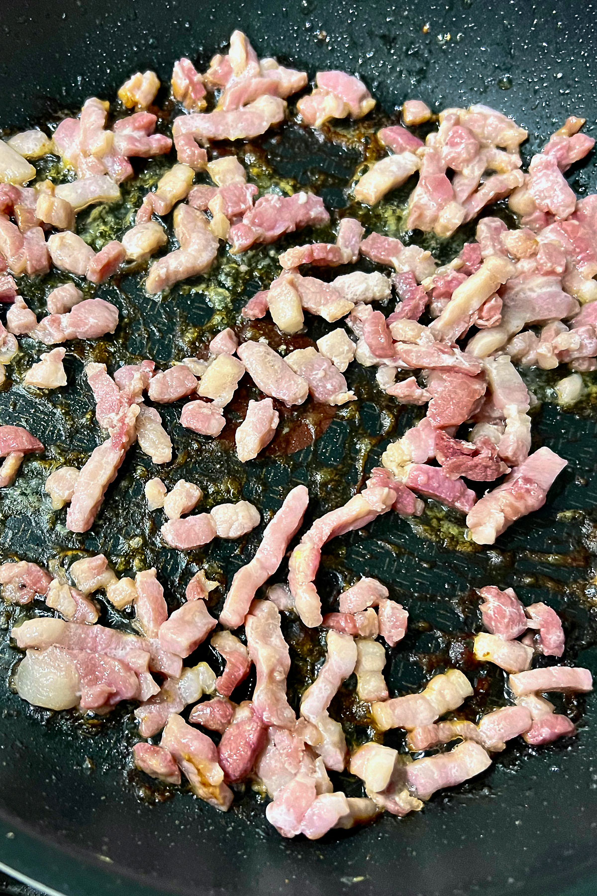 Bacon bits in a pan