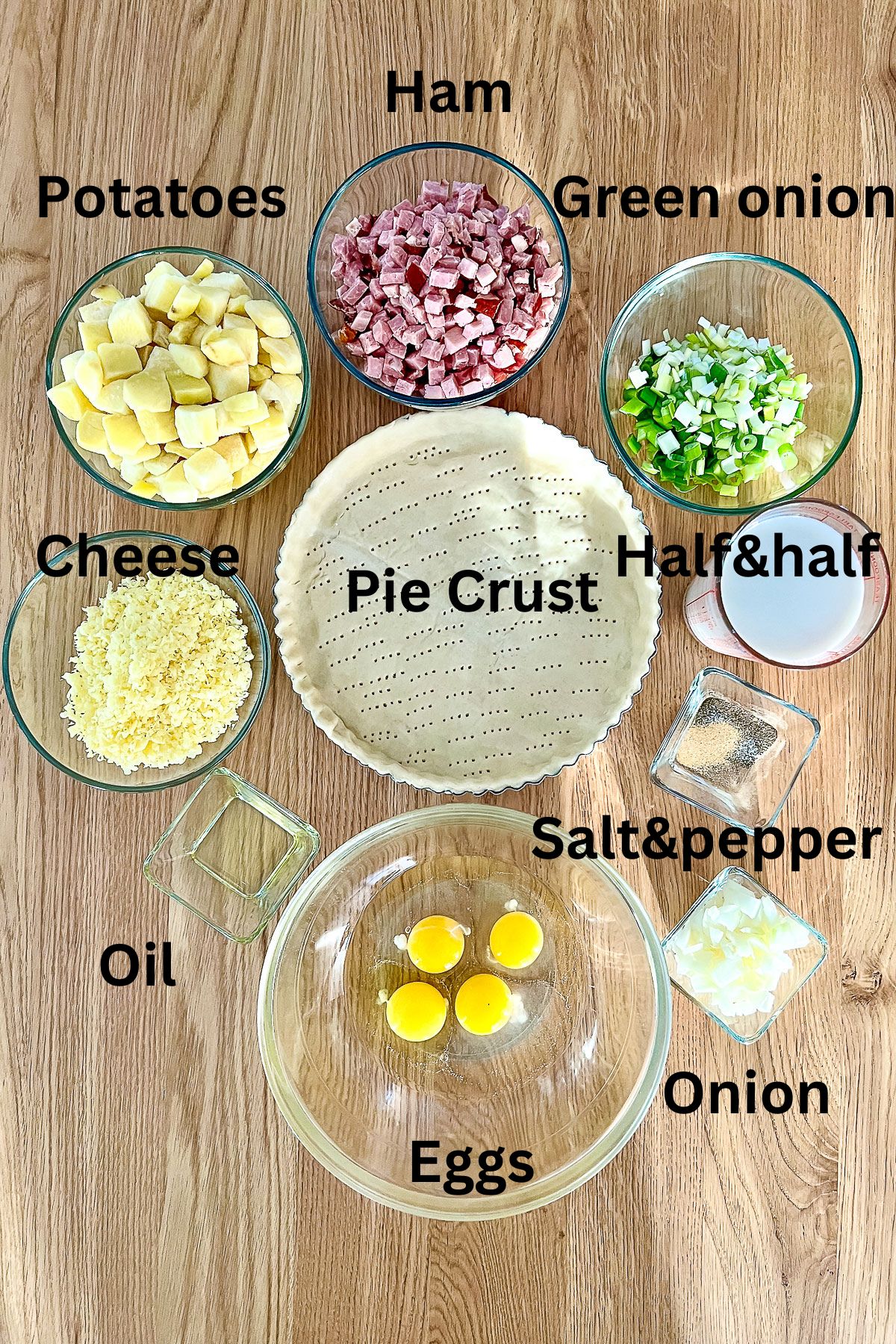 Ingredients for Ham and Potato Quiche