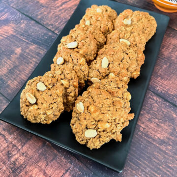 Oatmeal Peanut Cookies on a black platter0