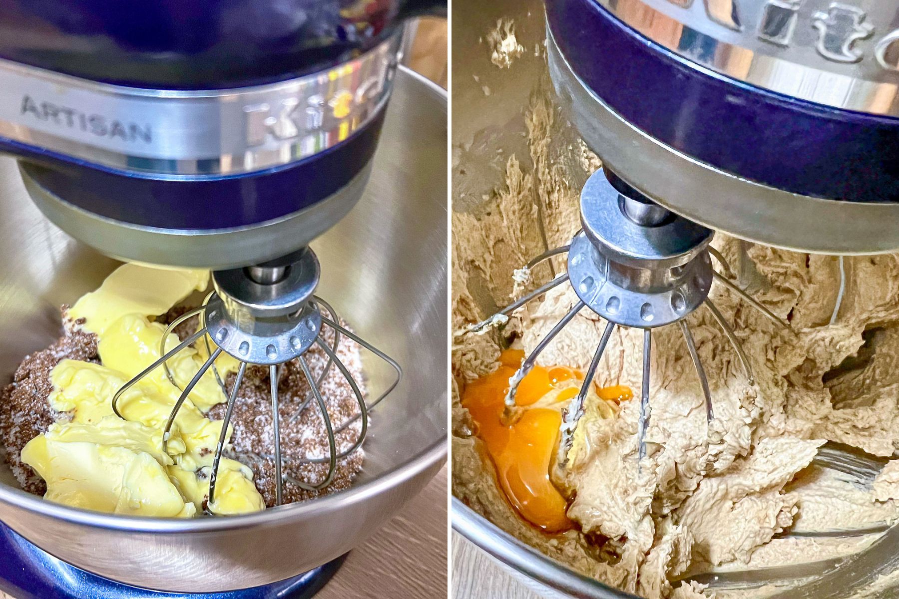 Collage of steps for making the chocolate chip cookie batter