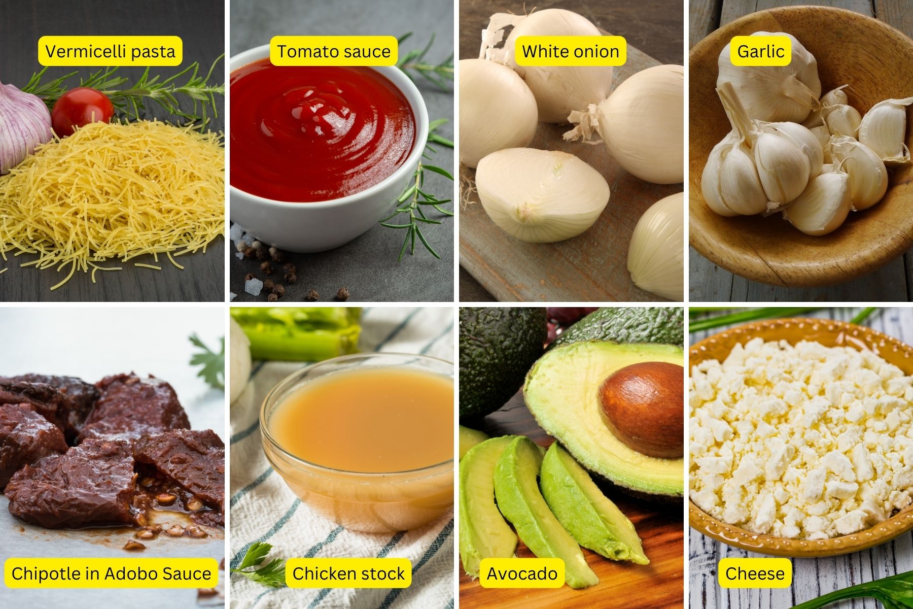 Ingredients for Sopa Seca image collage