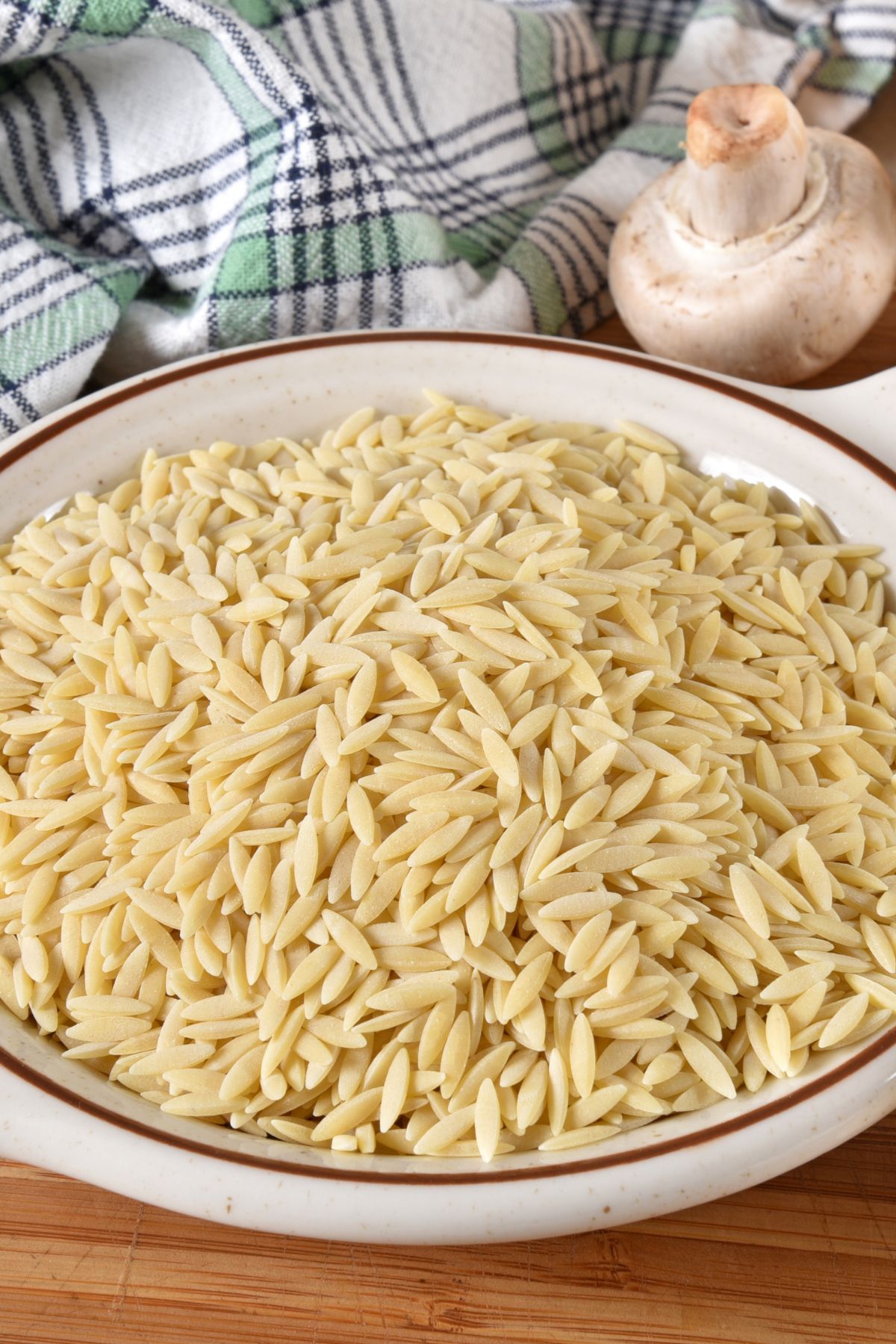 Uncooked Orzo Pasta in a bowl
