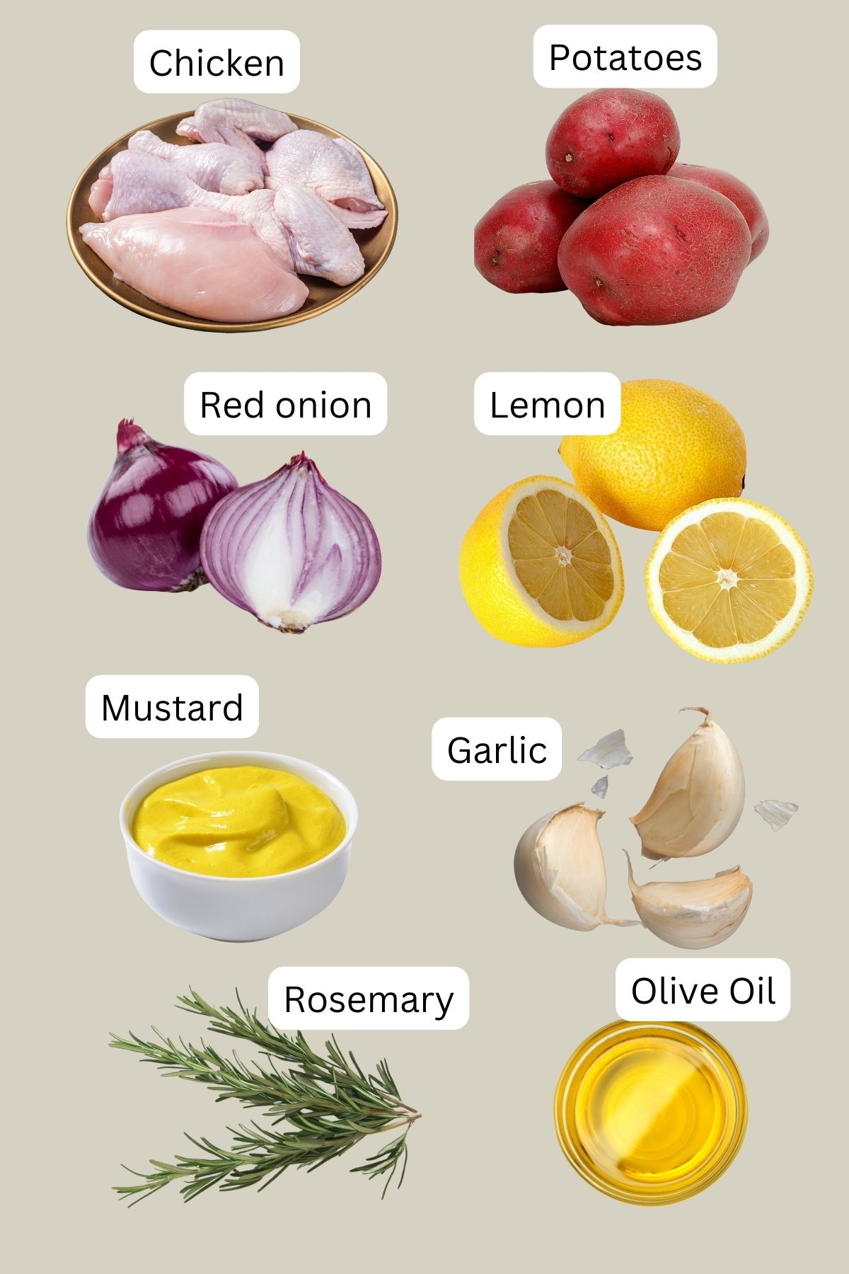 Ingredients for Sheet Pan Lemon and Rosemary Chicken and Potatoes.