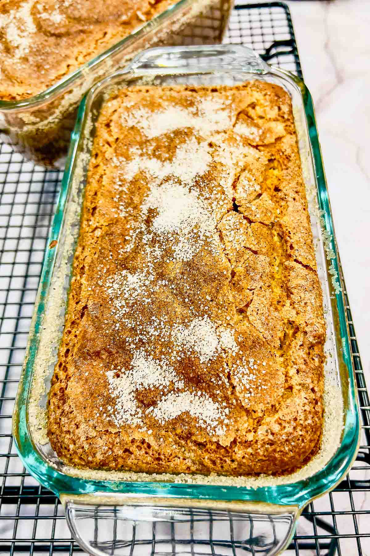 Baked friendship bread in the baking pan.