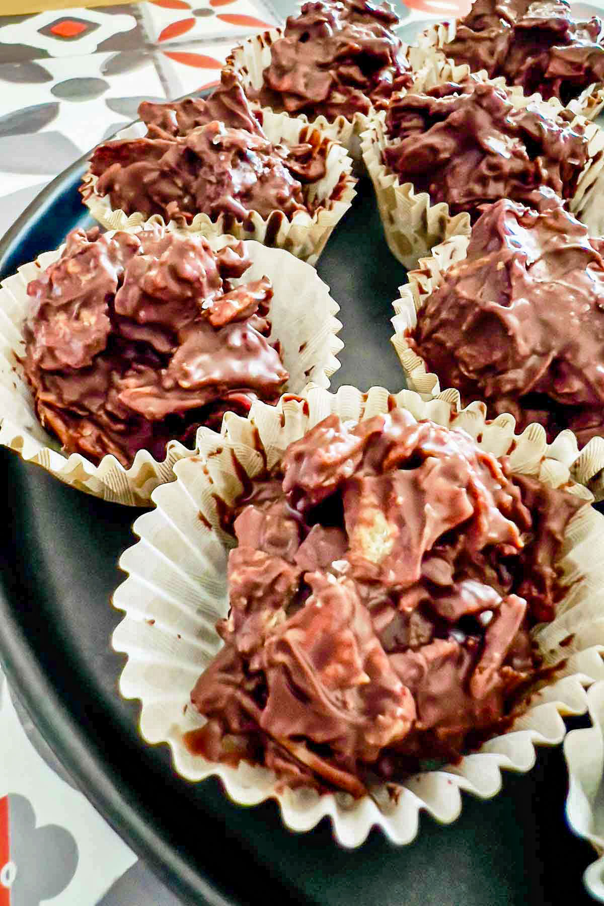 Chocolate Potato Chips Clusters refrigerated and ready to be served.