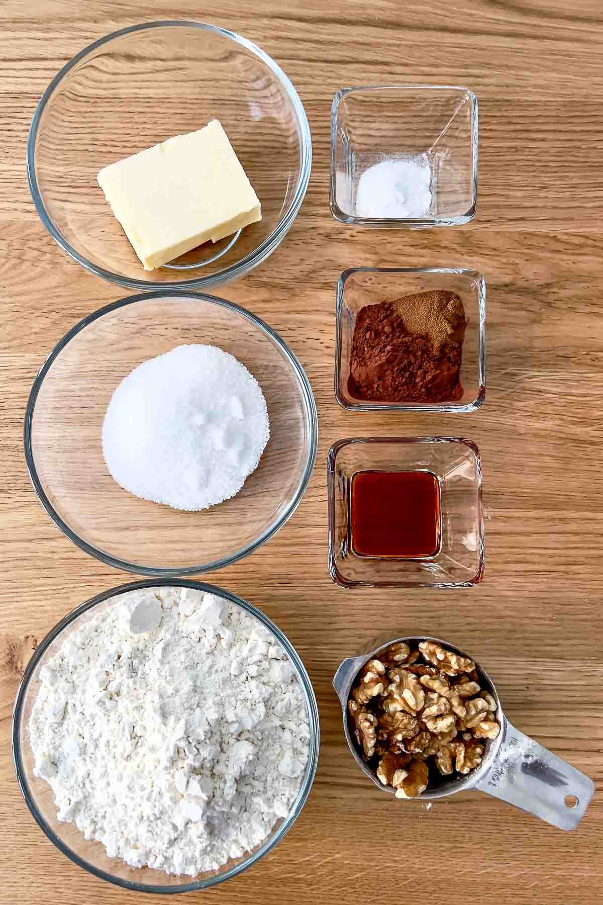 Ingredients display for Mocha Walnut Butter Cookies.