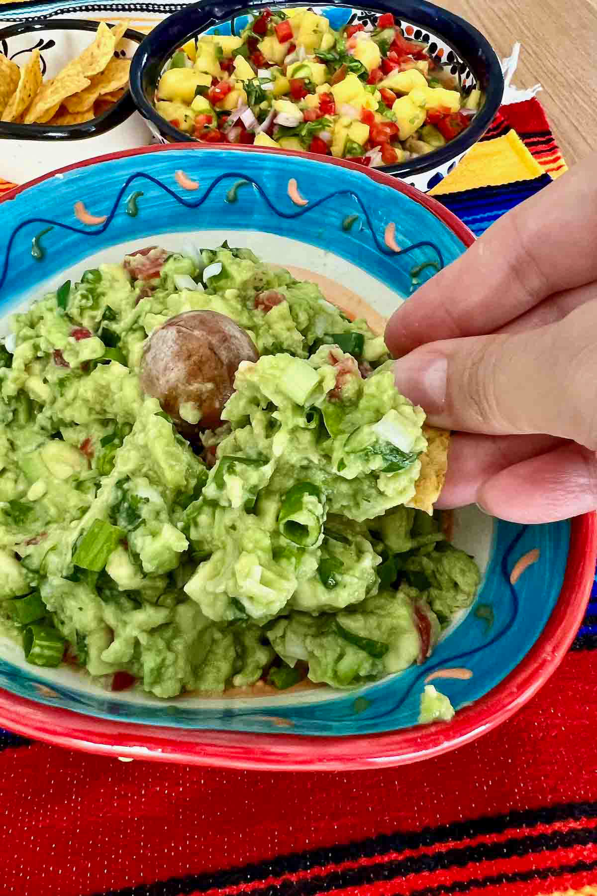 Guacamole served with tortilla chips.