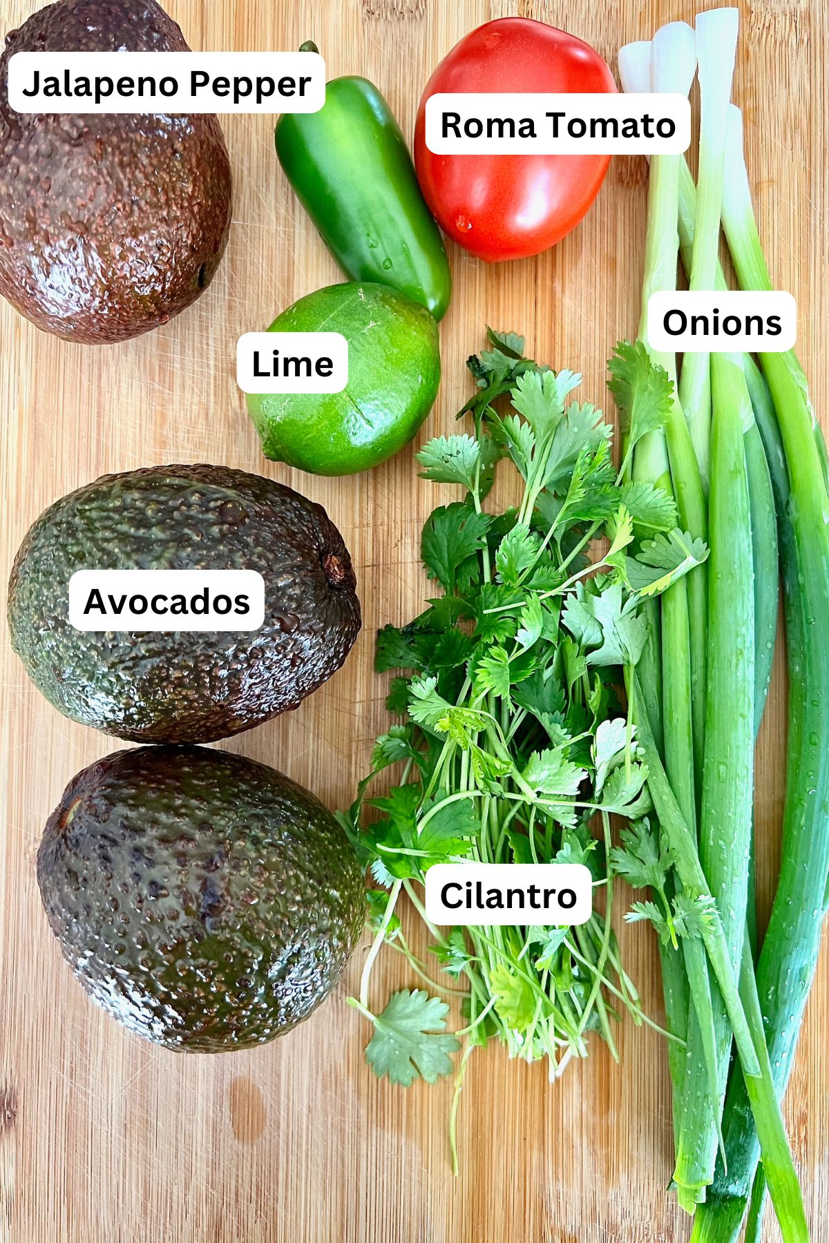 Display of basic ingredients for classic guacamole.