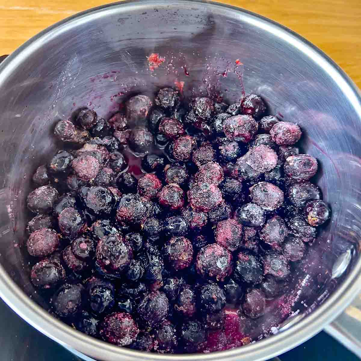 Blueberries in a pan.