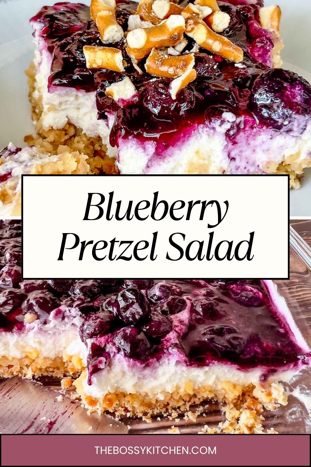 Blueberry Pretzel Salad Pinterest collage.