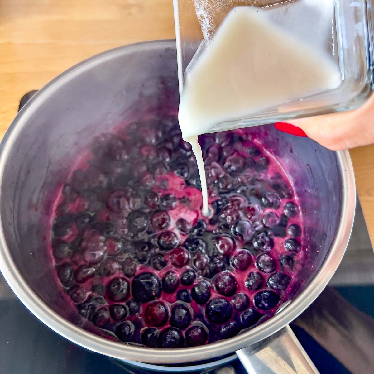 Flour and water slurry over the blueberries.