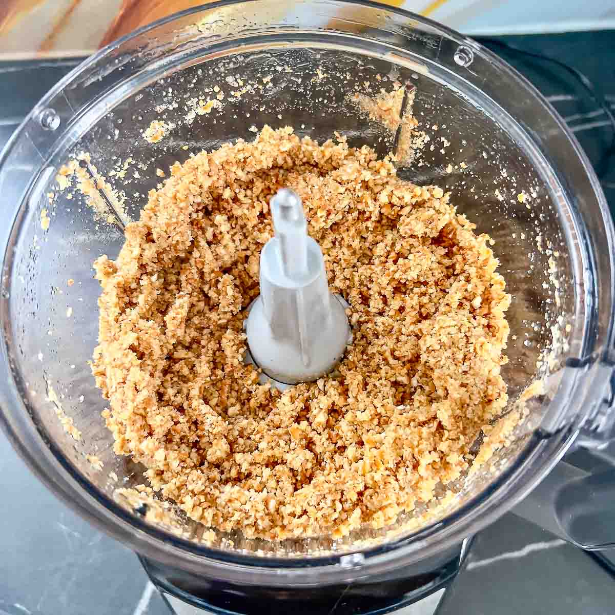 Crust made out of pretzels, in the food processor.