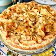Bavarian apple torte on a serving platter.