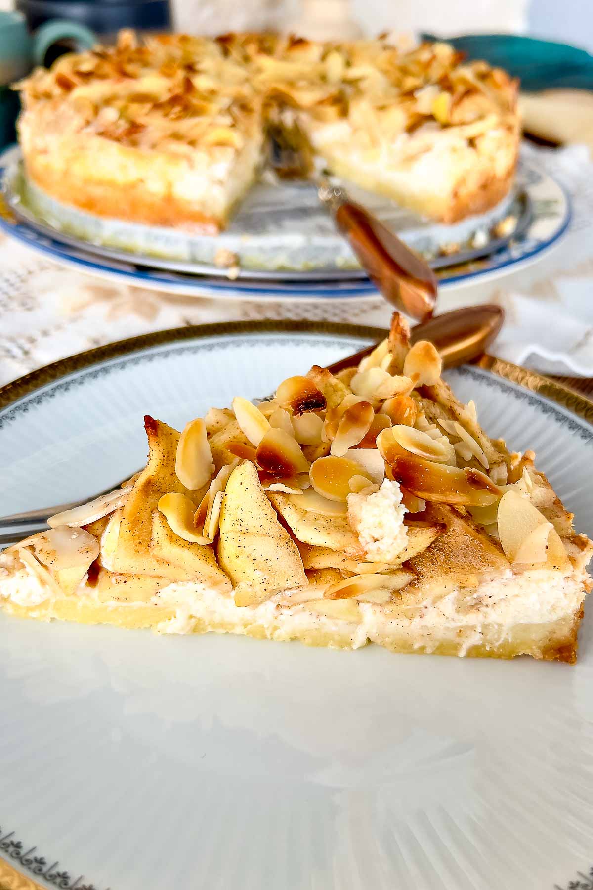 Bavarian apple torte sliced