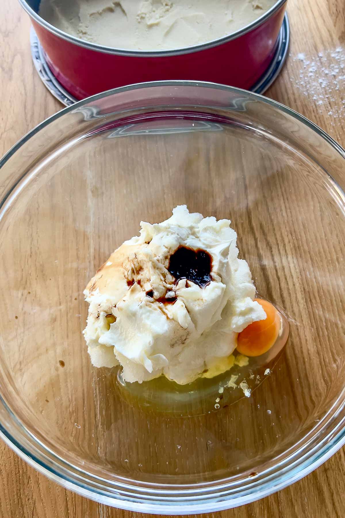 Mixing ingredients for the cream cheese filling.