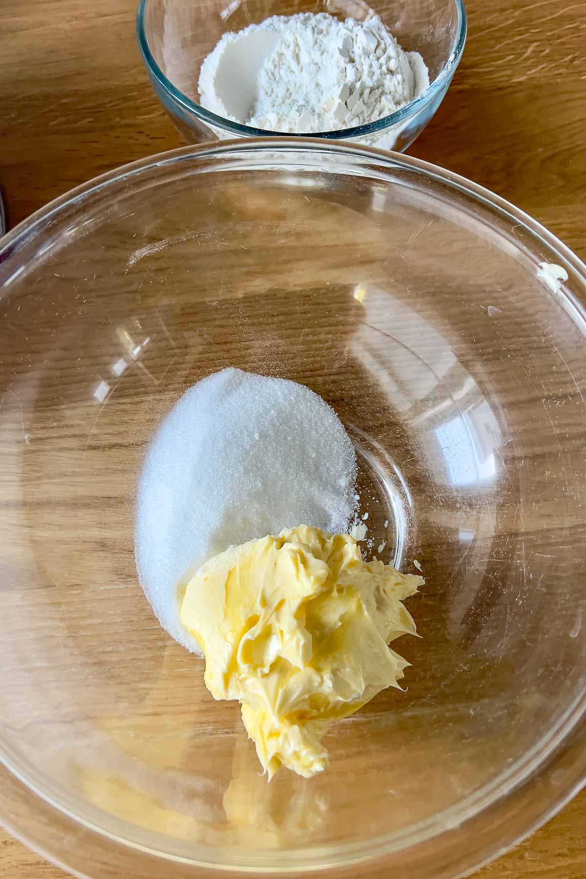 Mixing the butter with sugar.